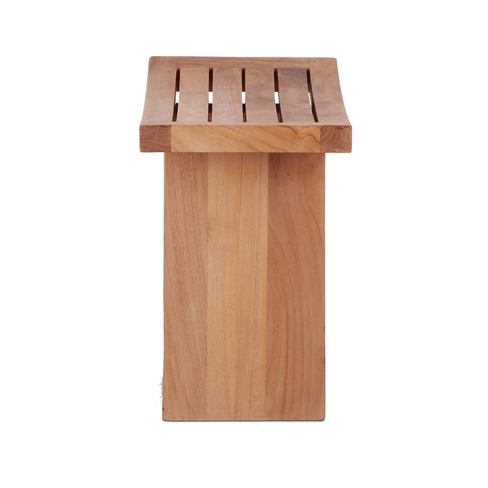 Teak Shower and Bath Stool with Curved Seat and Shelf