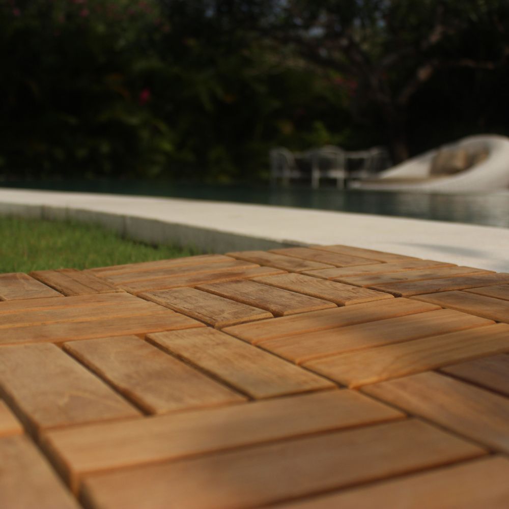 Coastal Oiled Teak Outdoor Interlocking Tiles, 12 Slat (10 sq ft)