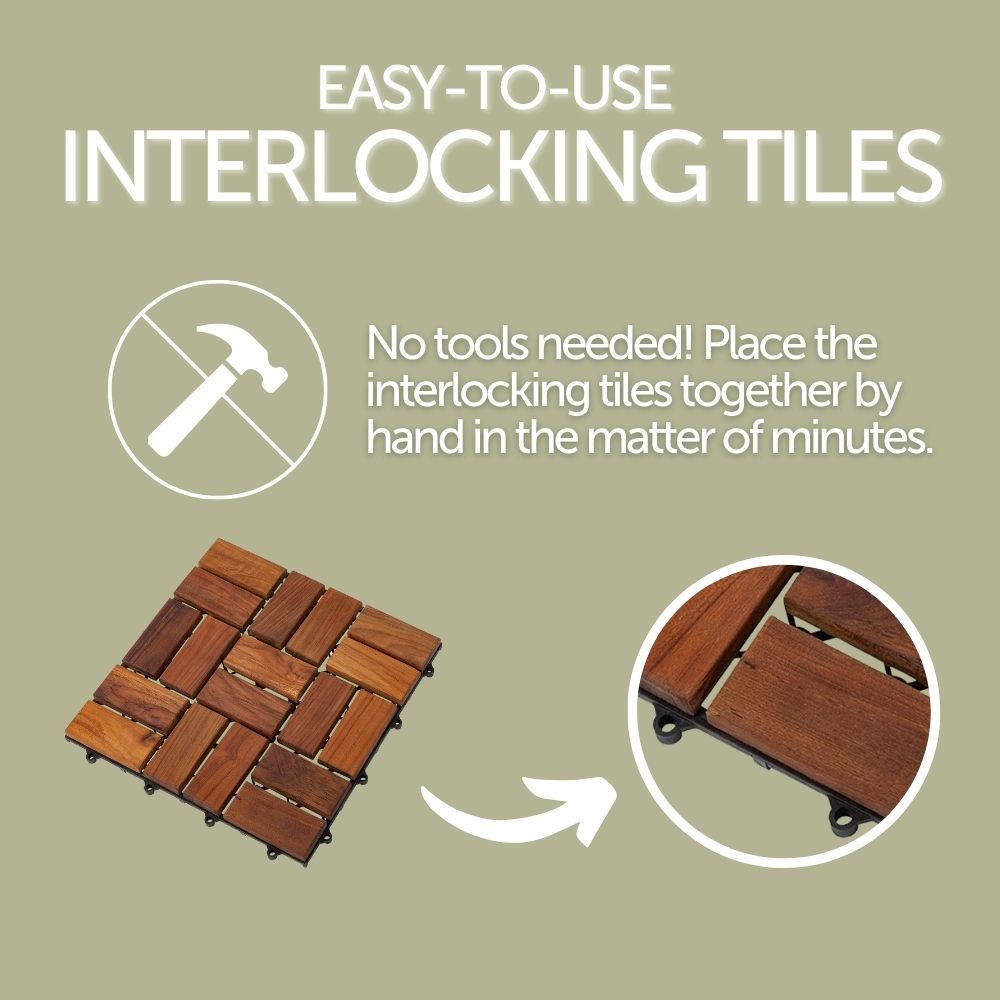 Oiled Teak Outdoor Interlocking Tiles, 18 Slat (10 sq ft)