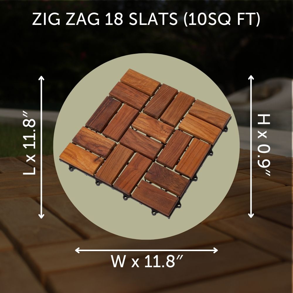 Oiled Teak Outdoor Interlocking Tiles, 18 Slat (10 sq ft)