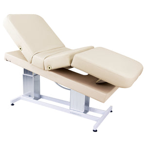 Spa treatment table with fully motorized dual pedestals for all spa treatments.